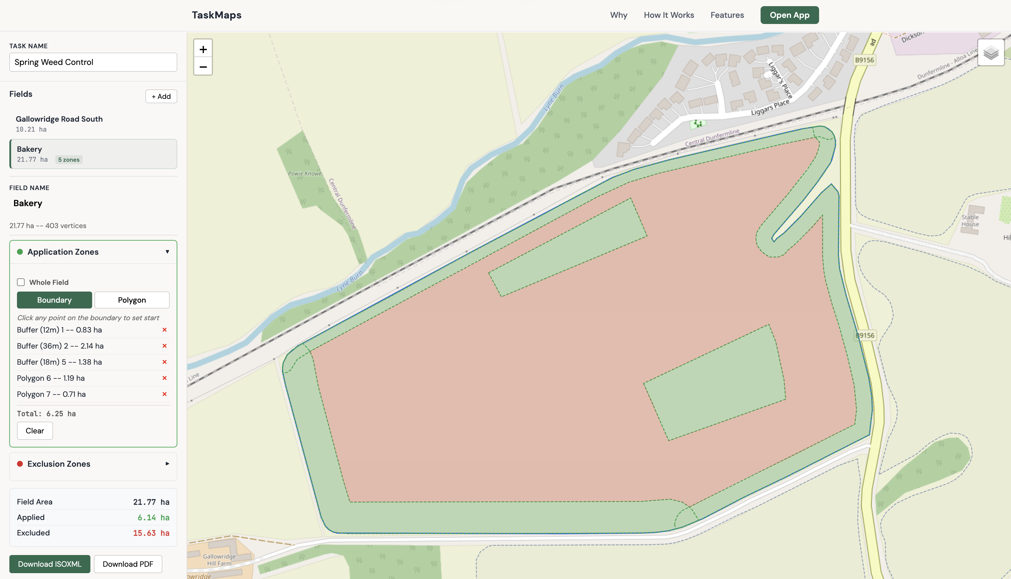 TaskMaps showing multiple fields with application and exclusion zones